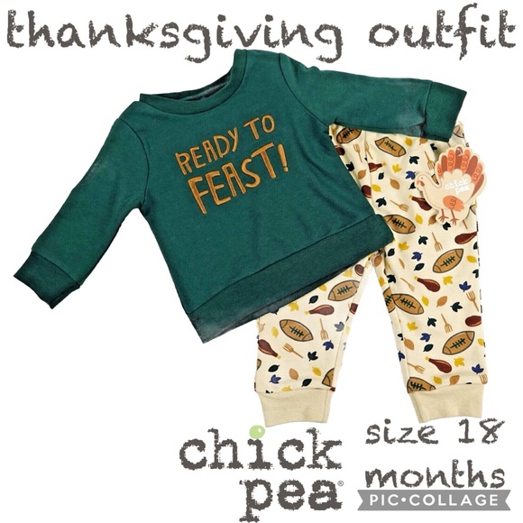 Chick Pea Baby Boy Thanksgiving Sweatshirt and Jogger Pant Set Size 18 Months - Picture 1 of 11